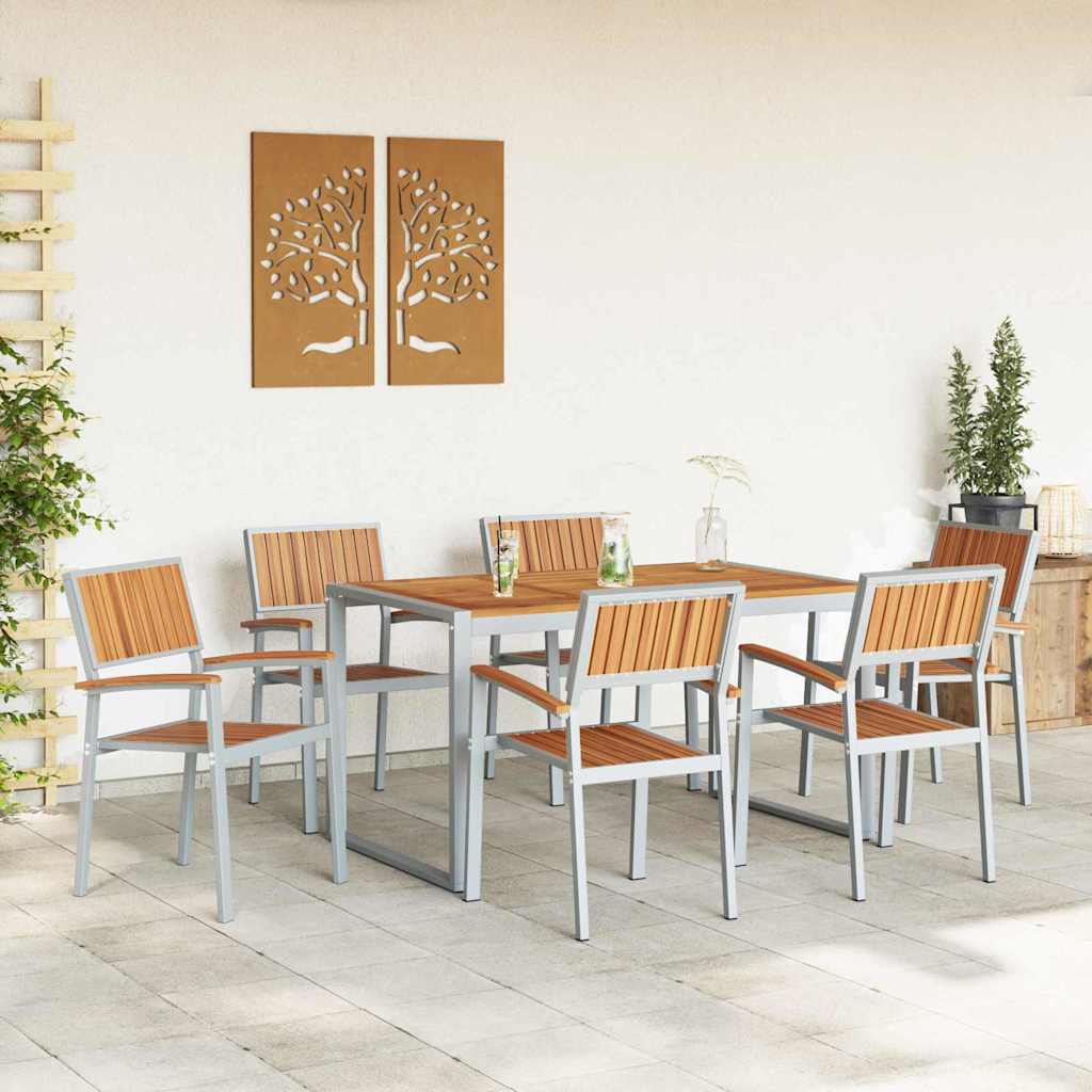 Garden Dining Set 7 pcs Grey and brown 140 x 80 x 75 cm