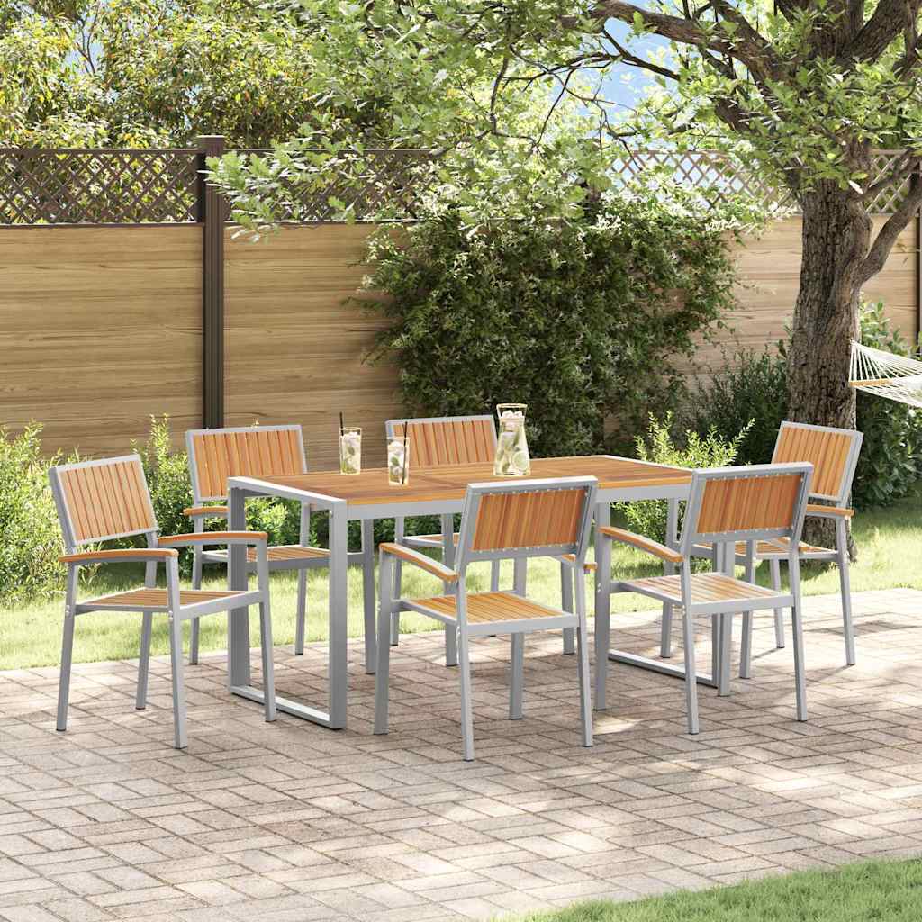 Garden Dining Set 7 pcs Grey and brown 160 x 80 x 75 cm