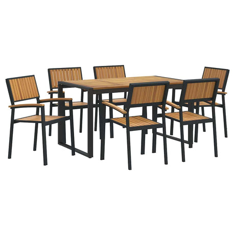 Garden Dining Set 7 pcs Black and brown 140 x 80 x 75 cm