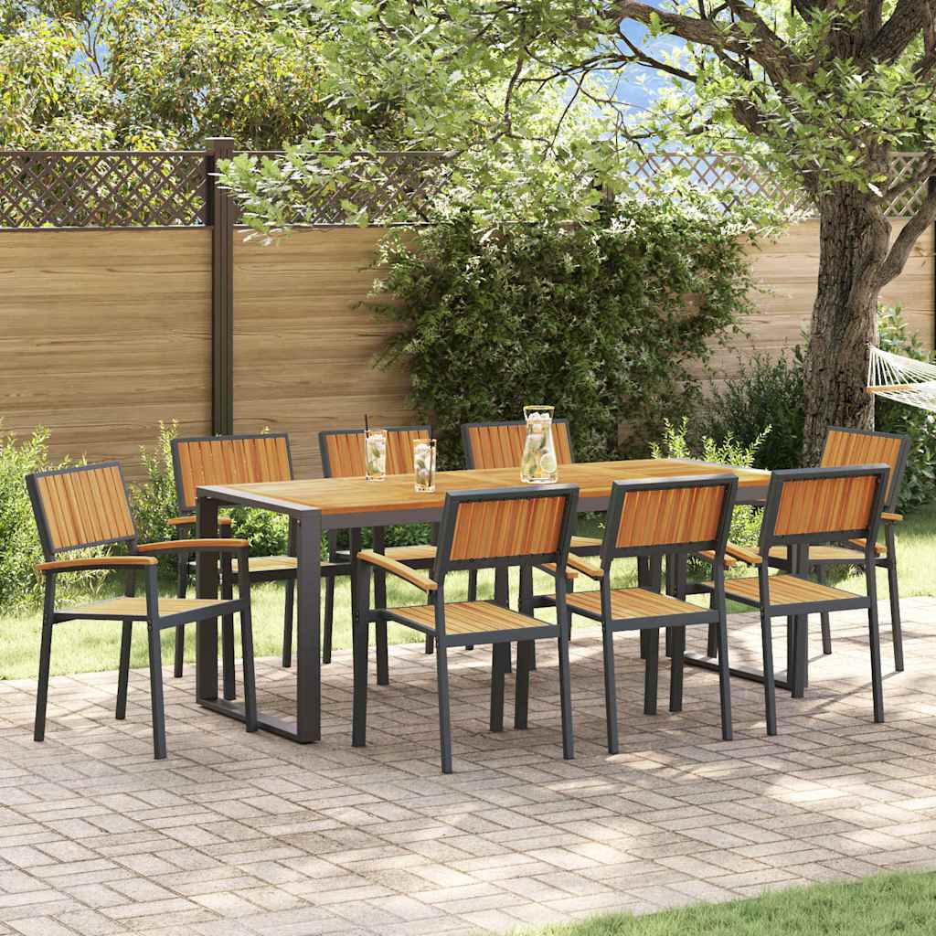 Garden Dining Set 9 pcs Black and brown 200 x 90 x 75 cm
