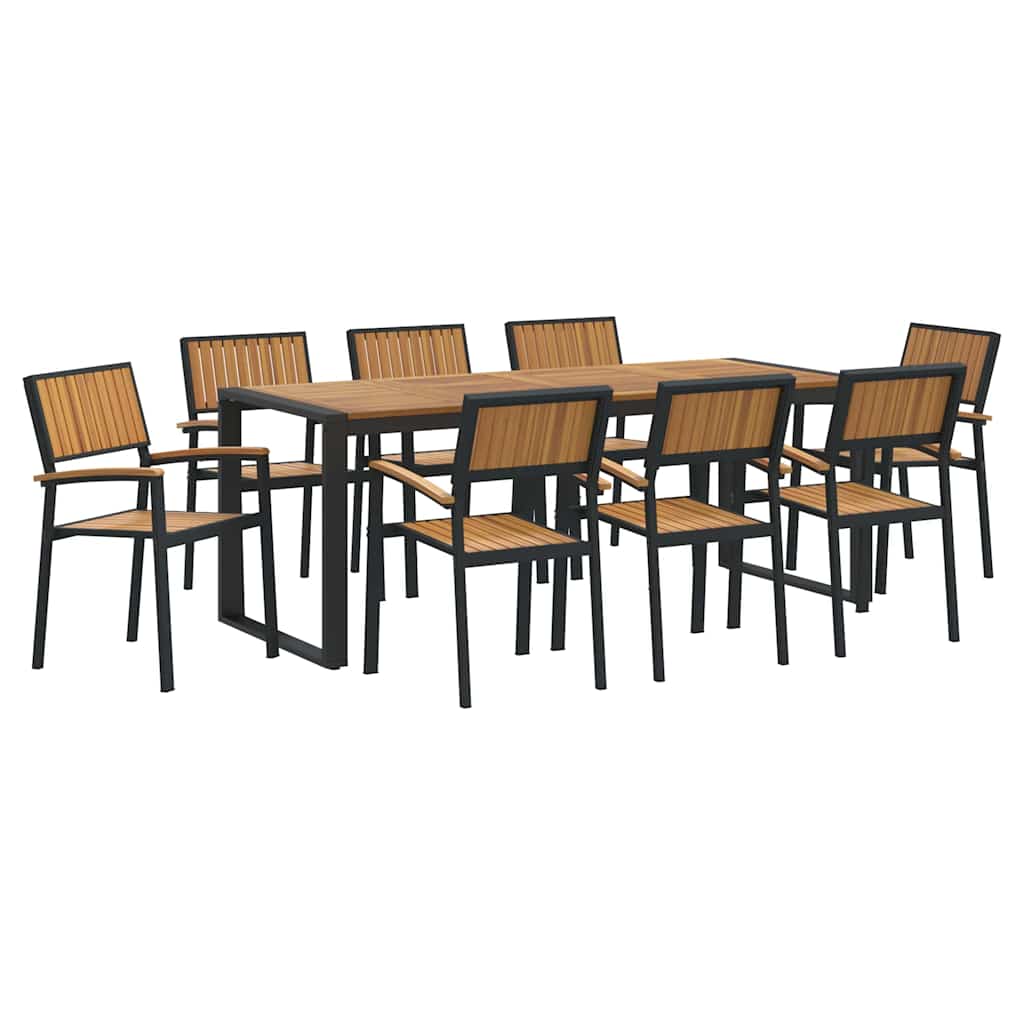 Garden Dining Set 9 pcs Black and brown 200 x 90 x 75 cm