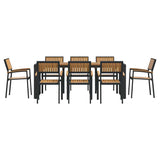 Garden Dining Set 9 pcs Black and brown 200 x 90 x 75 cm