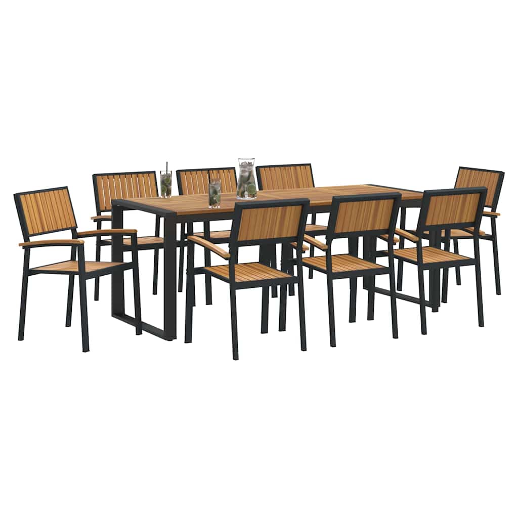 Garden Dining Set 9 pcs Black and brown 200 x 90 x 75 cm