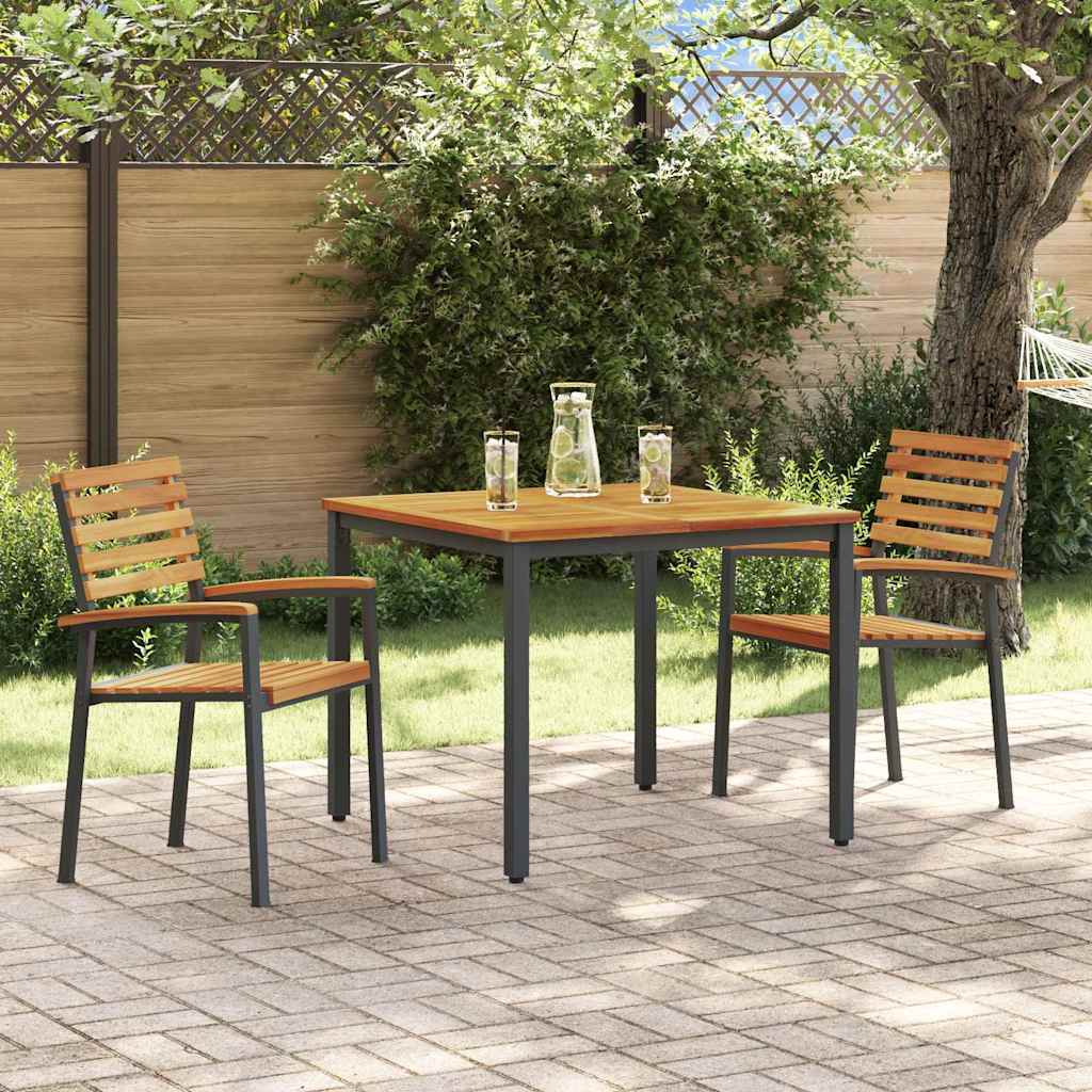 Garden Dining Set 3 pcs Black Solid Acacia Wood