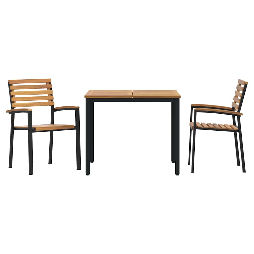 Garden Dining Set 3 pcs Black Solid Acacia Wood
