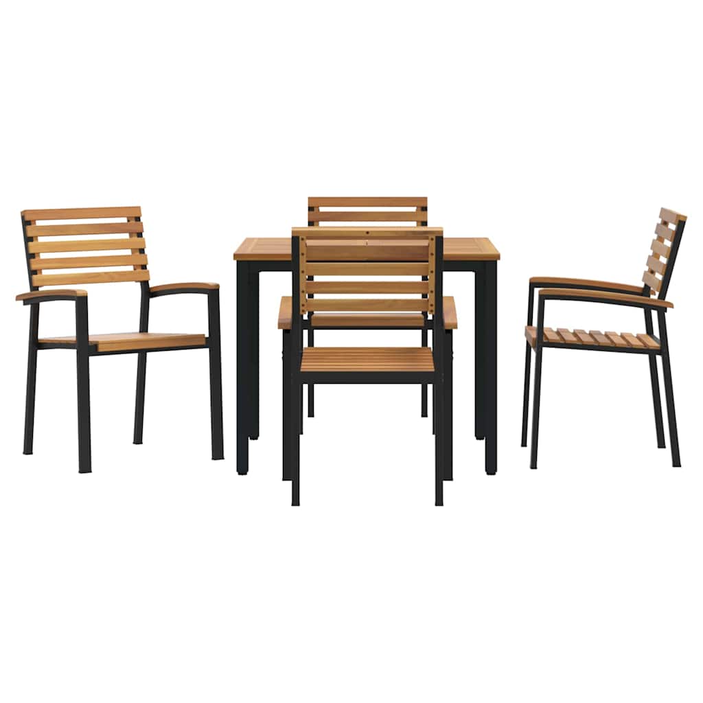 Garden Dining Set 5 pcs Black Solid Acacia Wood