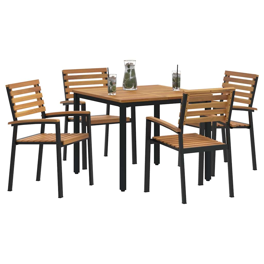 Garden Dining Set 5 pcs Black Solid Acacia Wood