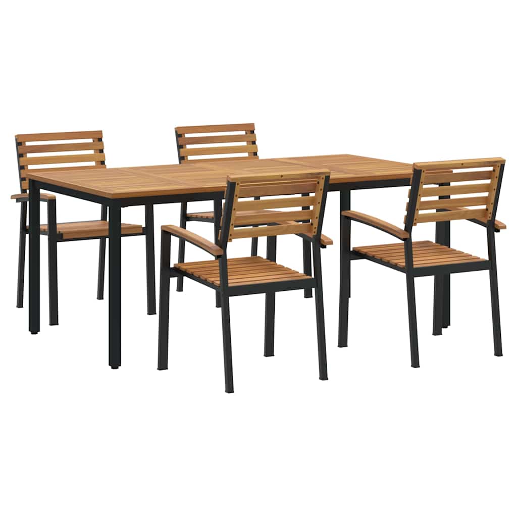 Garden Dining Set 5 pcs Black Solid Acacia Wood