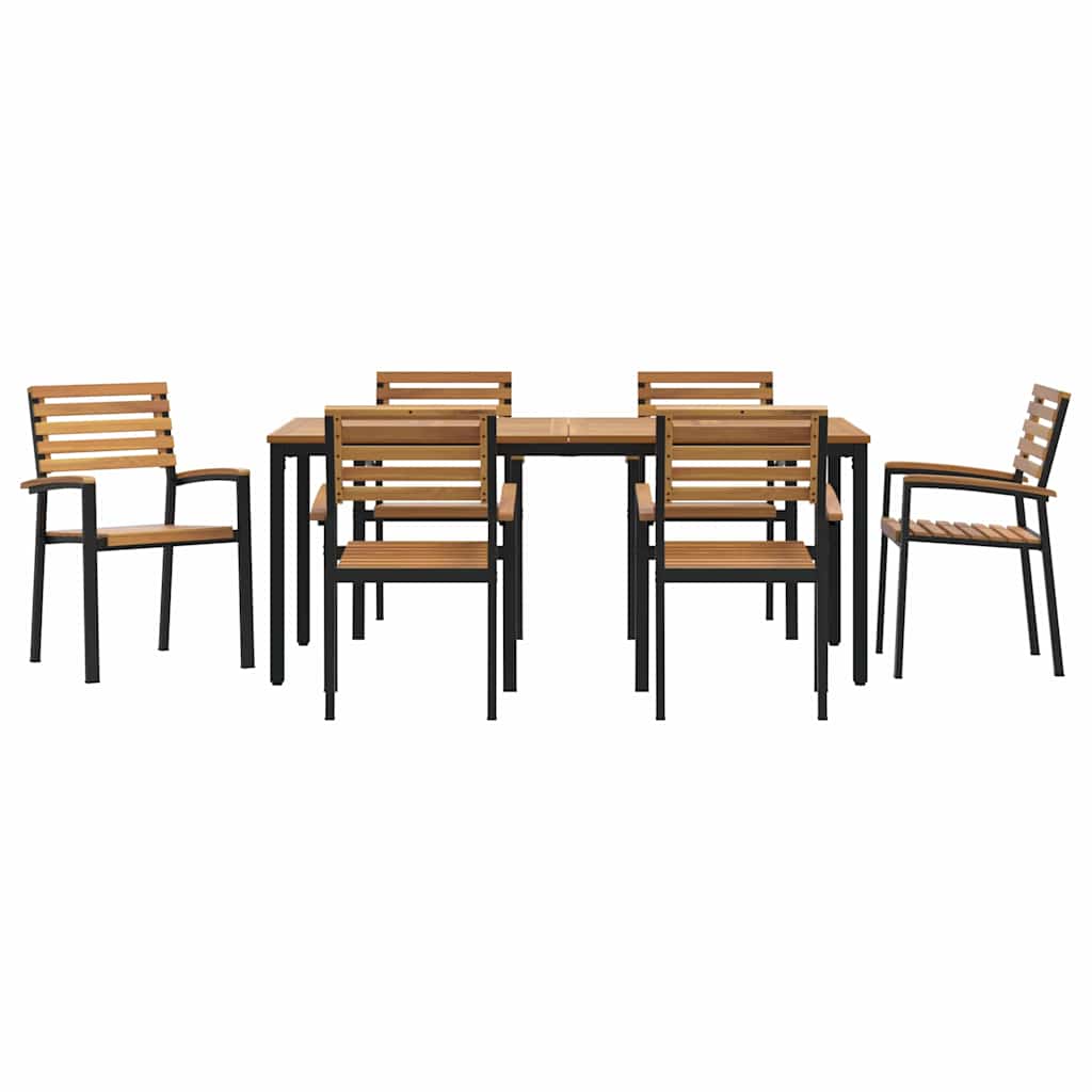 Garden Dining Set 7 pcs Black Solid Acacia Wood