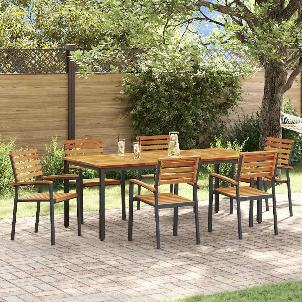 Garden Dining Set 7 pcs Black Solid Acacia Wood
