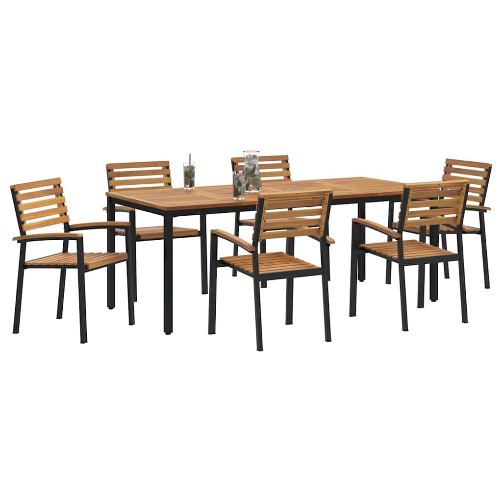 Garden Dining Set 7 pcs Black Solid Acacia Wood
