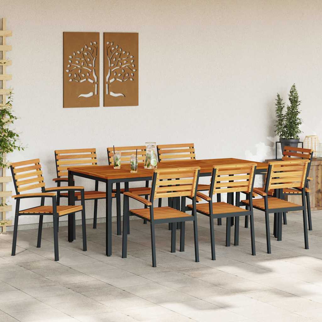 Garden Dining Set 9 pcs Black Solid Acacia Wood