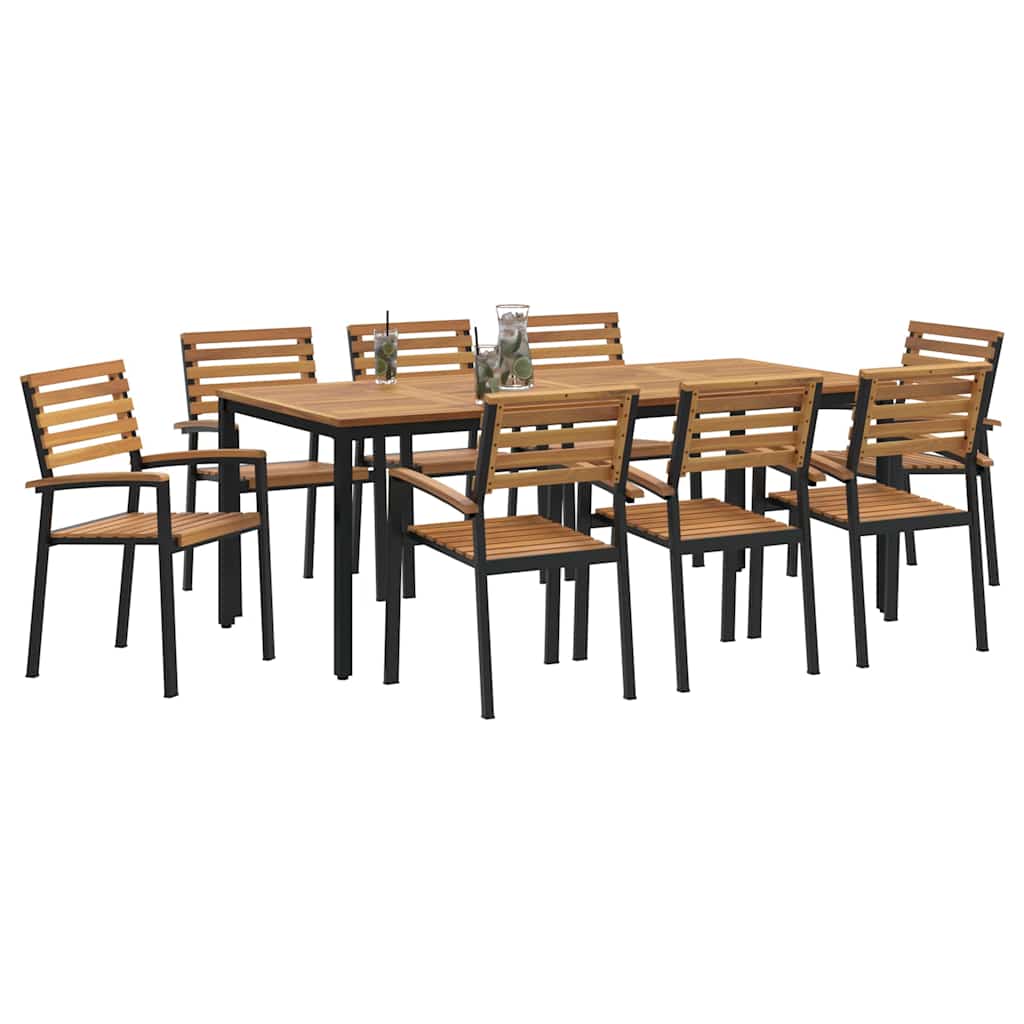 Garden Dining Set 9 pcs Black Solid Acacia Wood