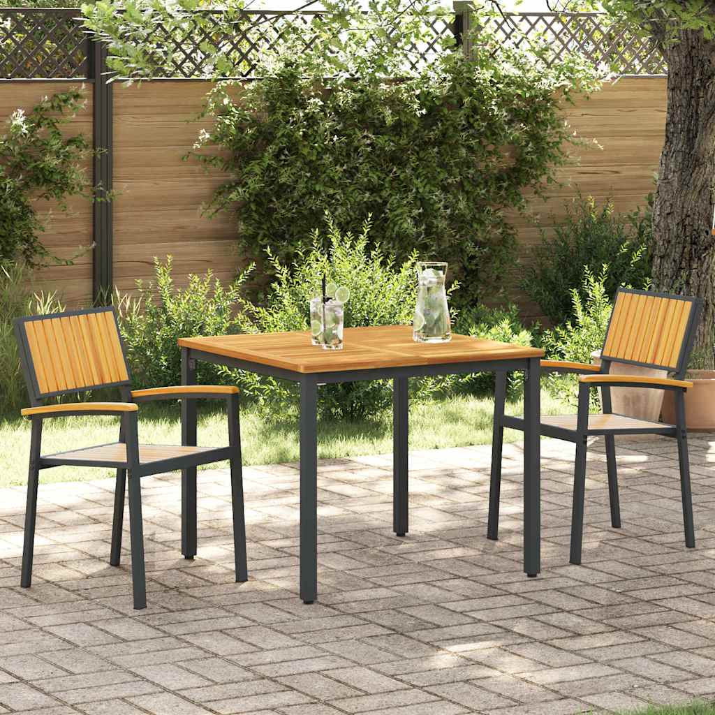 Garden Dining Set 3 pcs Black Solid Acacia Wood