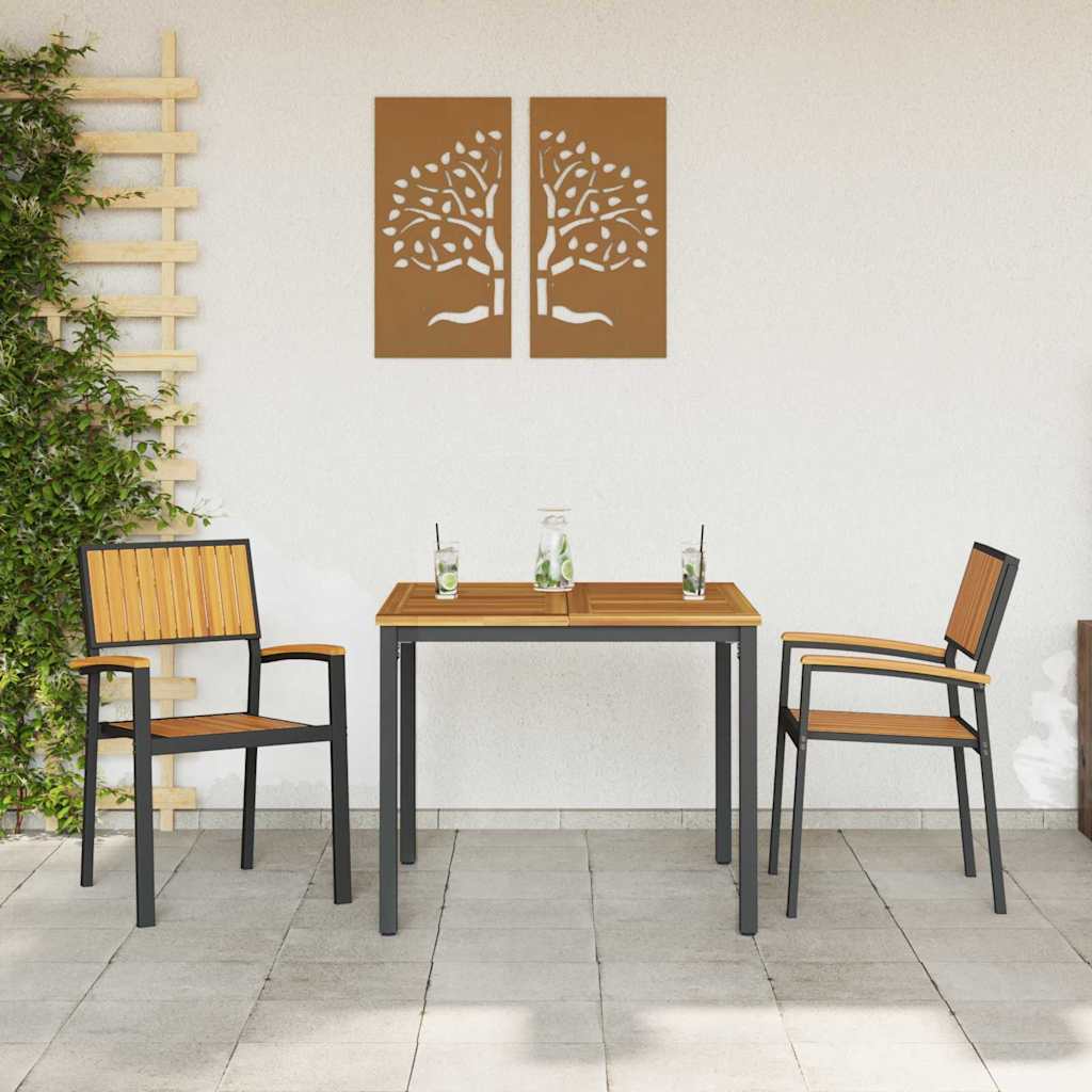 Garden Dining Set 3 pcs Black Solid Acacia Wood