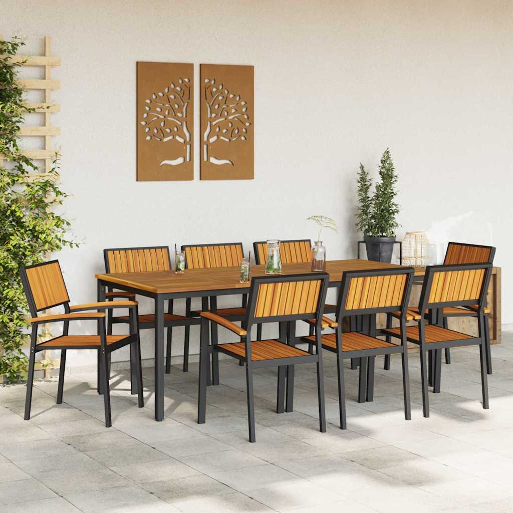 Garden Dining Set 9 pcs Black and brown 200 x 90 x 75 cm