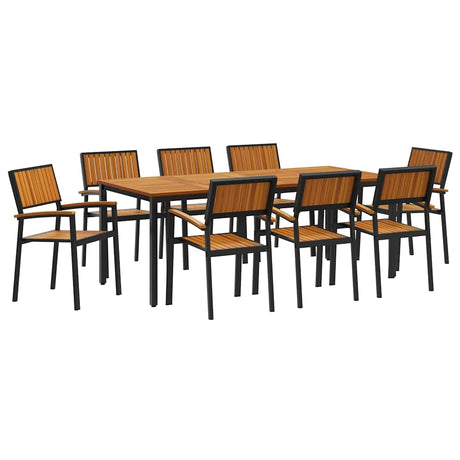 Garden Dining Set 9 pcs Black and brown 200 x 90 x 75 cm