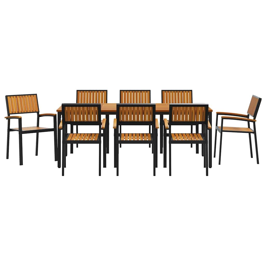 Garden Dining Set 9 pcs Black and brown 200 x 90 x 75 cm