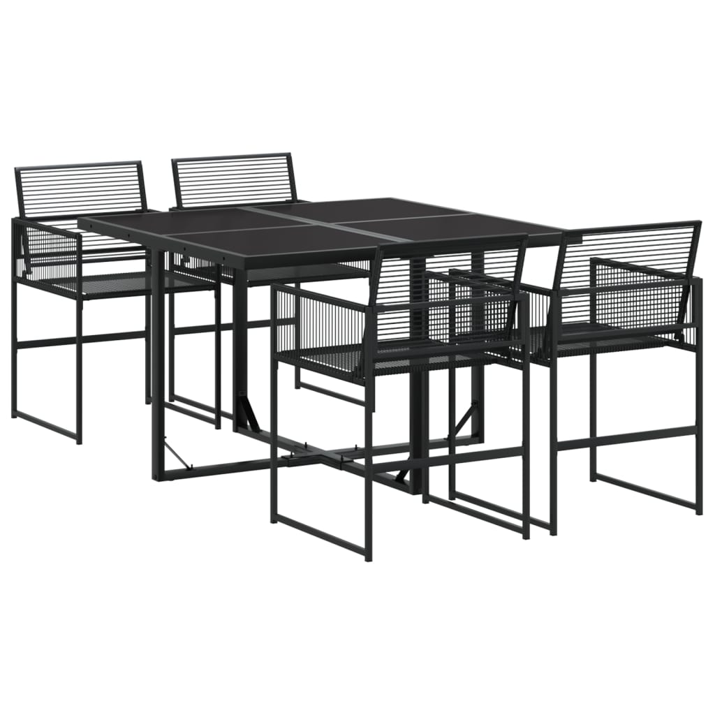 5 Piece Garden Dining Set Black Poly Rattan