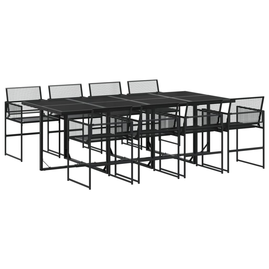 9 Piece Garden Dining Set Black Poly Rattan