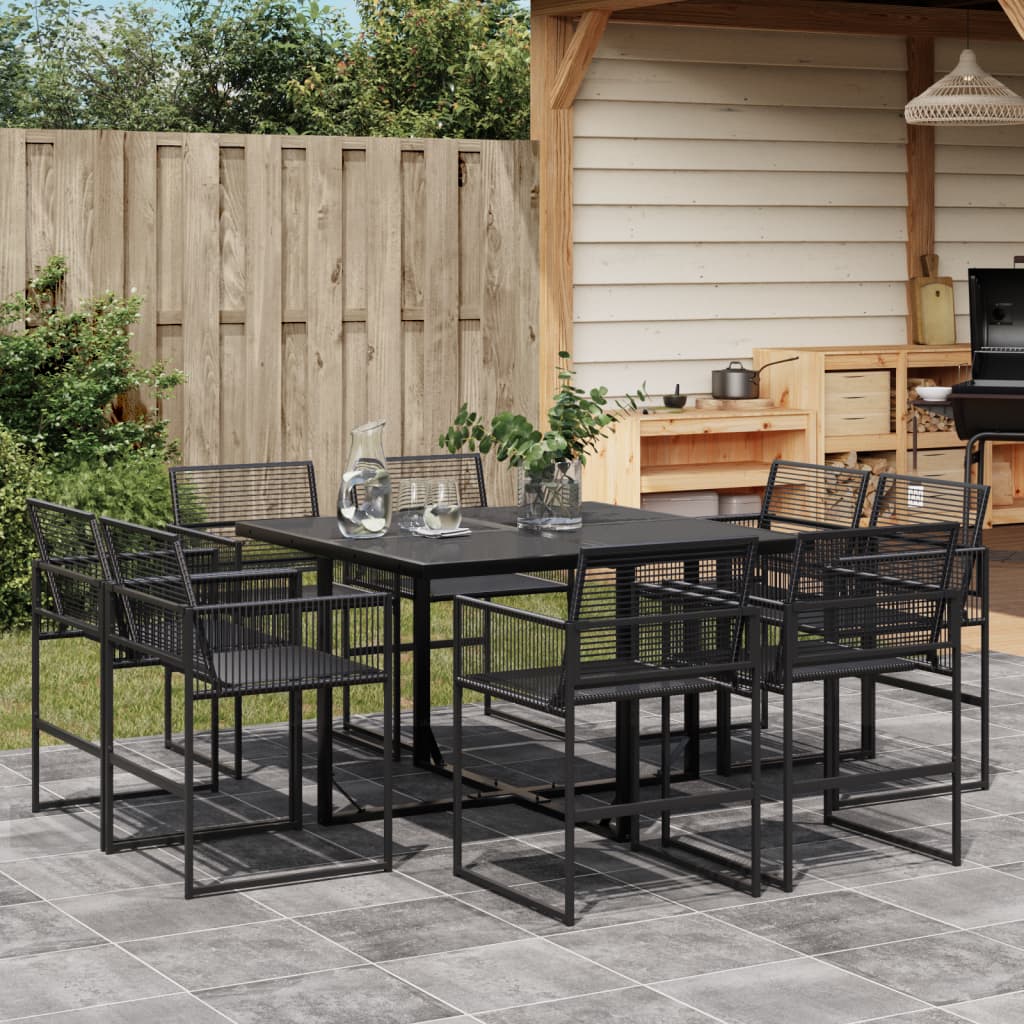 9 Piece Garden Dining Set Black Poly Rattan