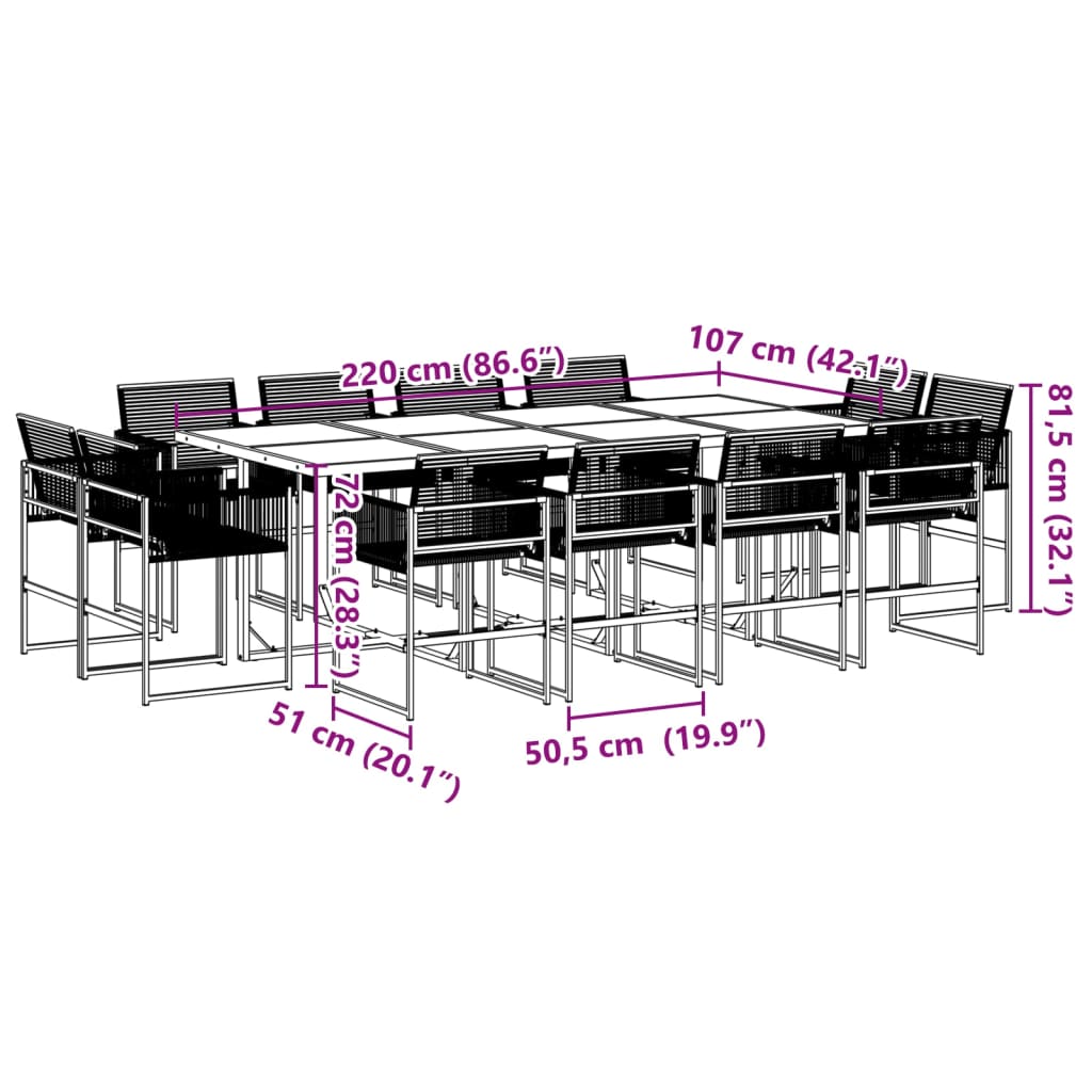 13 Piece Garden Dining Set Black Poly Rattan