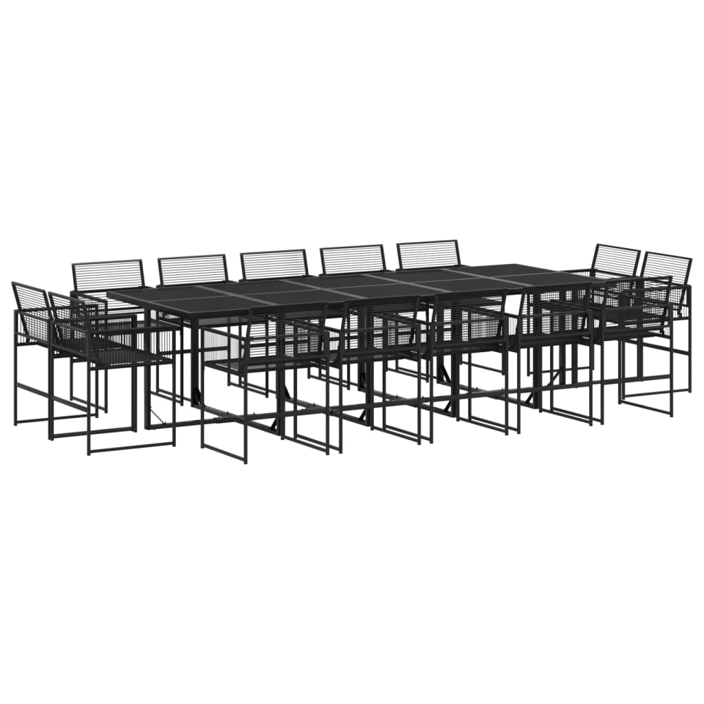 15 Piece Garden Dining Set Black Poly Rattan