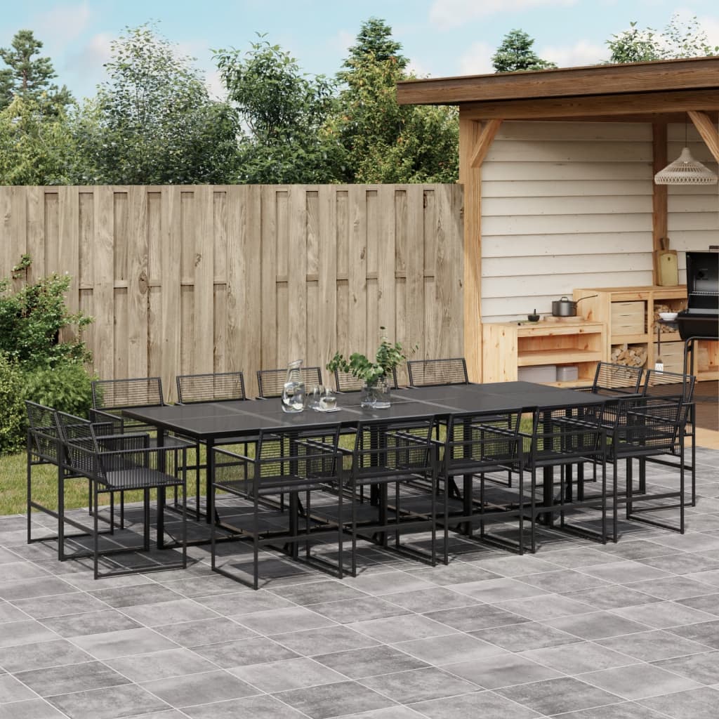 15 Piece Garden Dining Set Black Poly Rattan