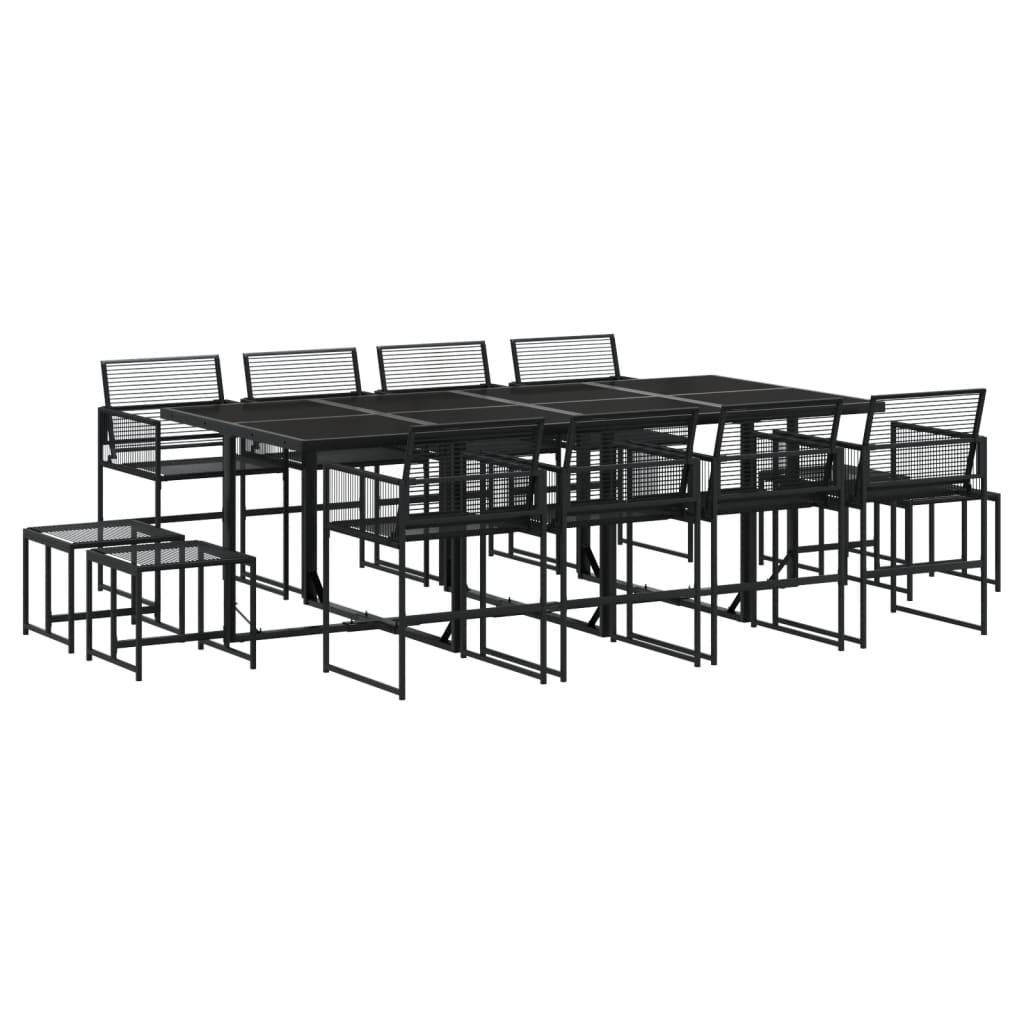 13 Piece Garden Dining Set Black Poly Rattan