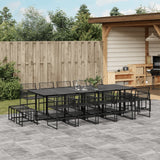 15 Piece Garden Dining Set Black Poly Rattan