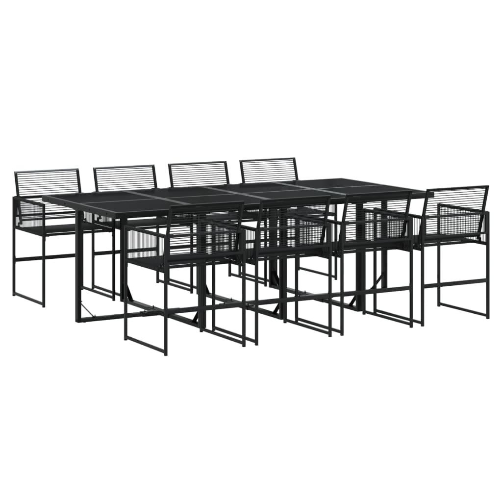 9 Piece Garden Dining Set Black Poly Rattan