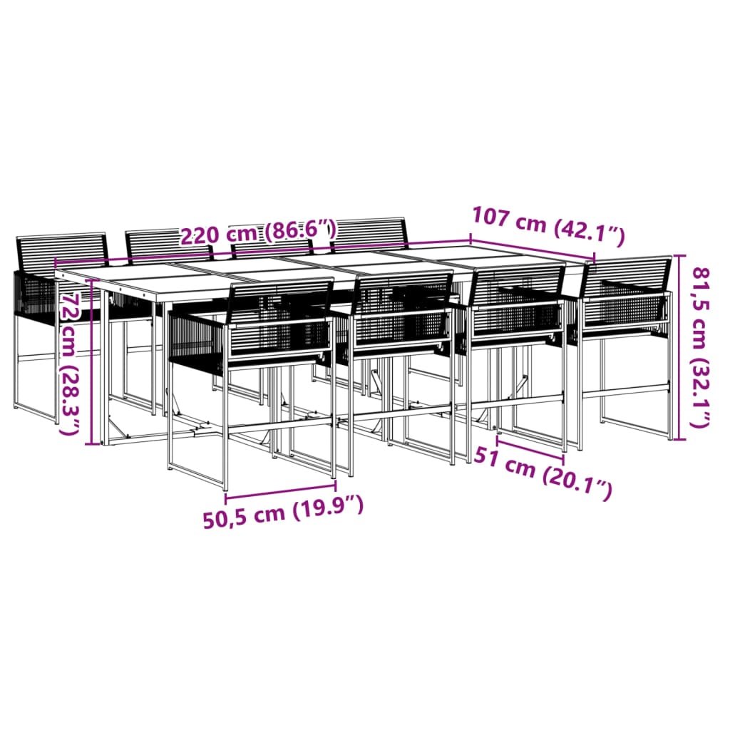 9 Piece Garden Dining Set Black Poly Rattan