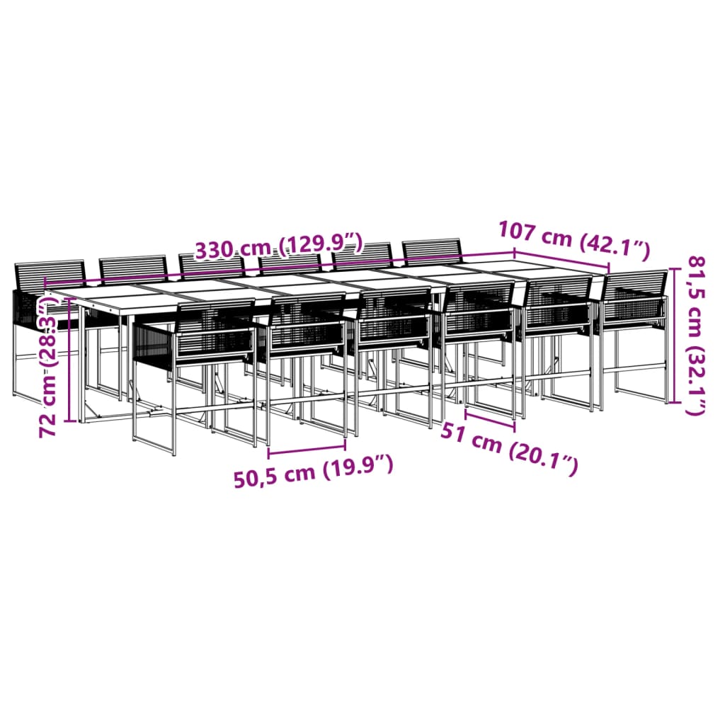 13 Piece Garden Dining Set Black Poly Rattan