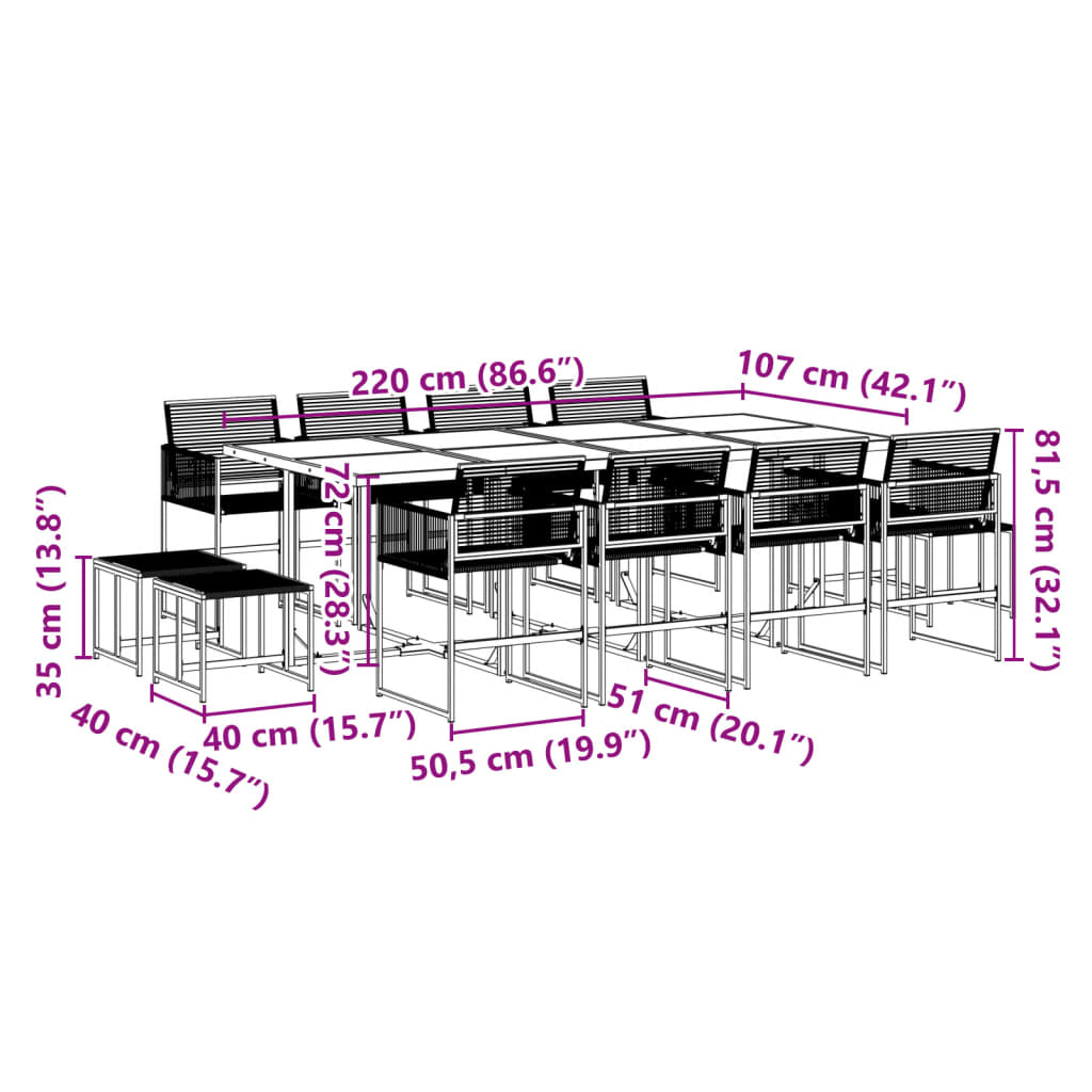 13 Piece Garden Dining Set Black Poly Rattan