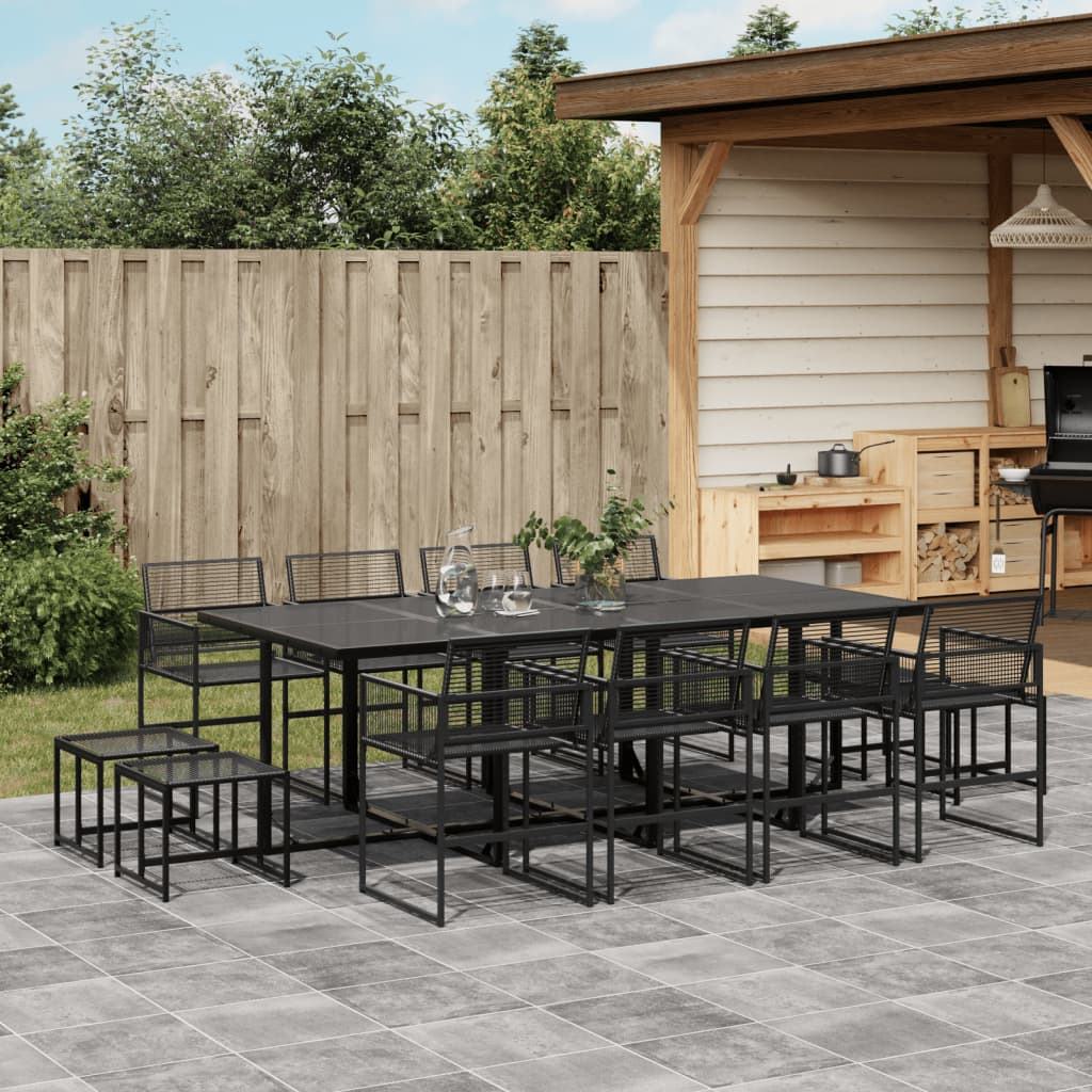 13 Piece Garden Dining Set Black Poly Rattan