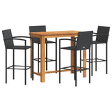 5 Piece Garden Bar Set Black Solid Wood Acacia and Poly Rattan