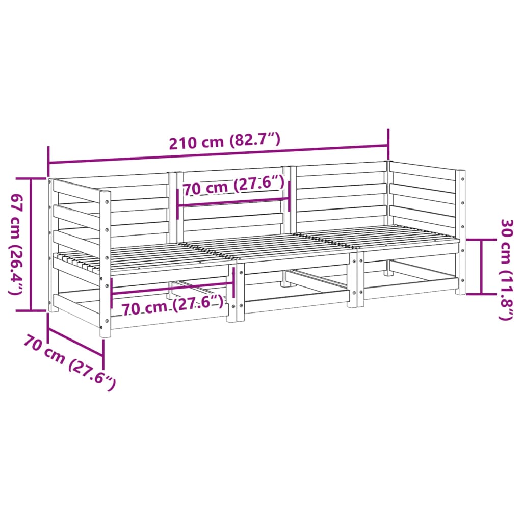 3 Piece Garden Sofa Set Solid Wood Douglas Fir