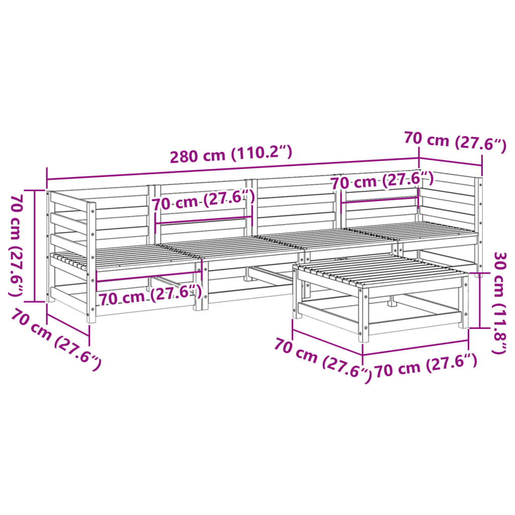 5 Piece Garden Sofa Set Solid Wood Pine