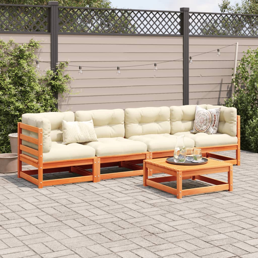 5 Piece Garden Sofa Set Wax Brown Solid Wood Pine