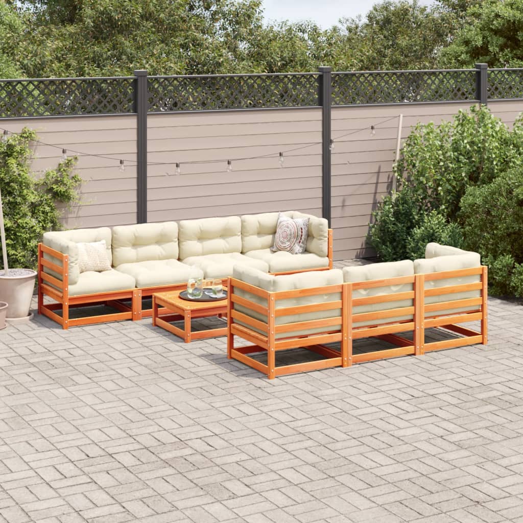 8 Piece Garden Sofa Set Wax Brown Solid Wood Pine