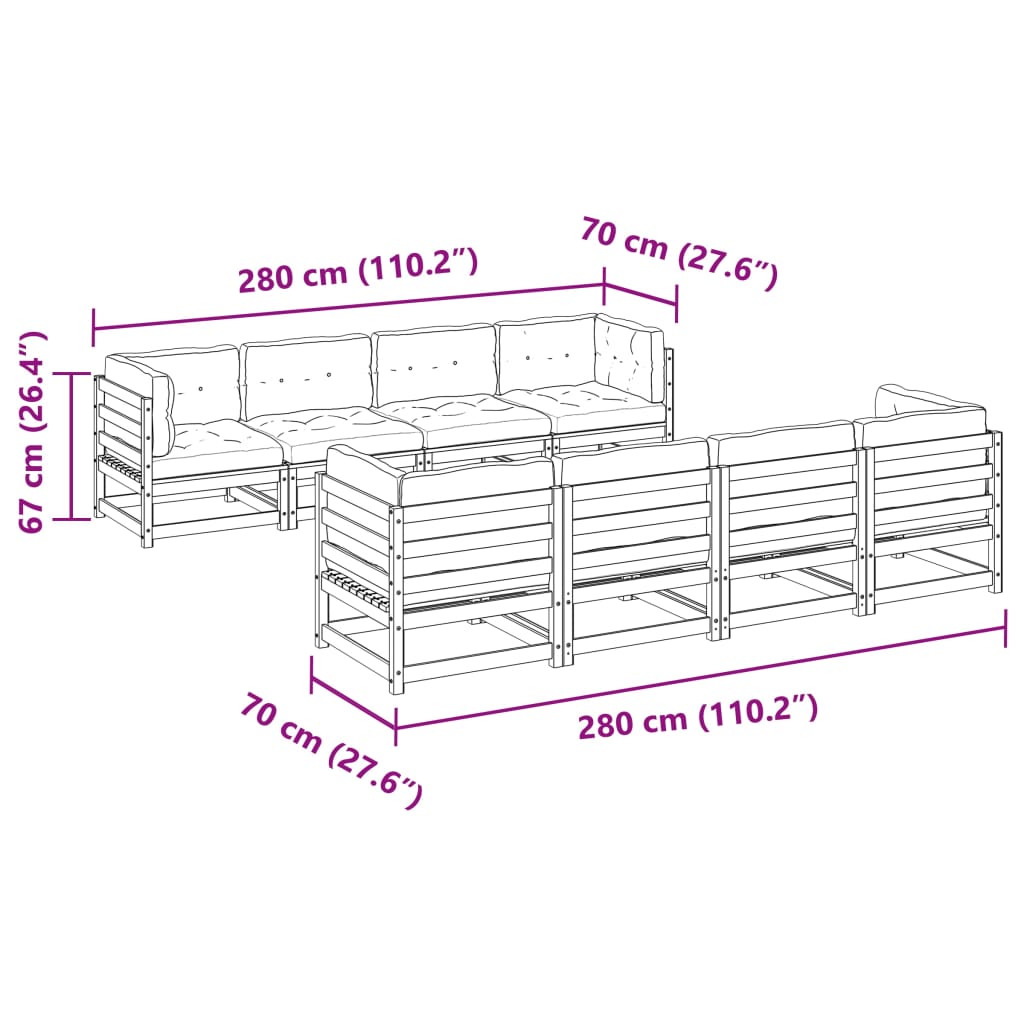 9 Piece Garden Sofa Set with Cushions Impregnated Wood Pine