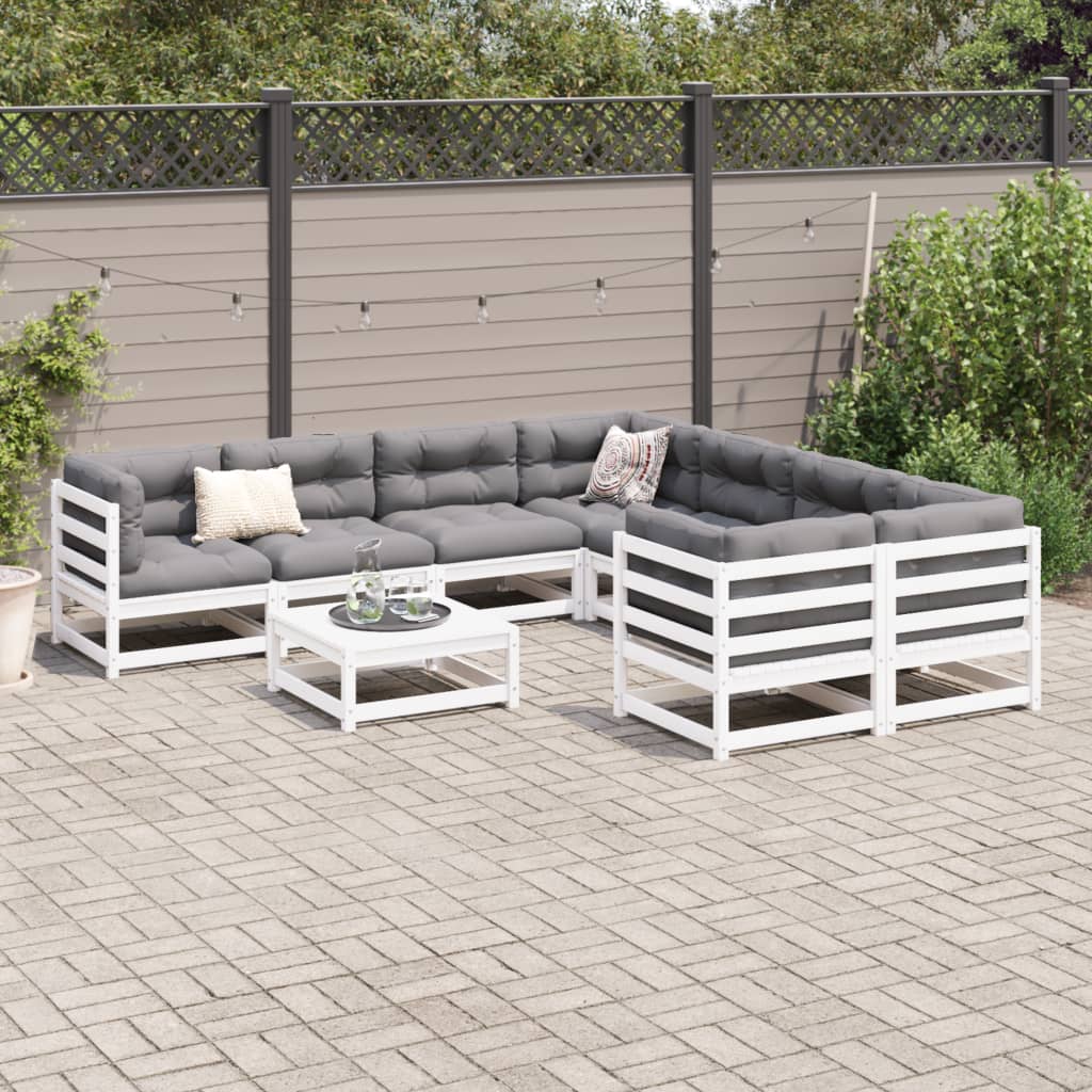 9 Piece Garden Sofa Set White Solid Wood Pine