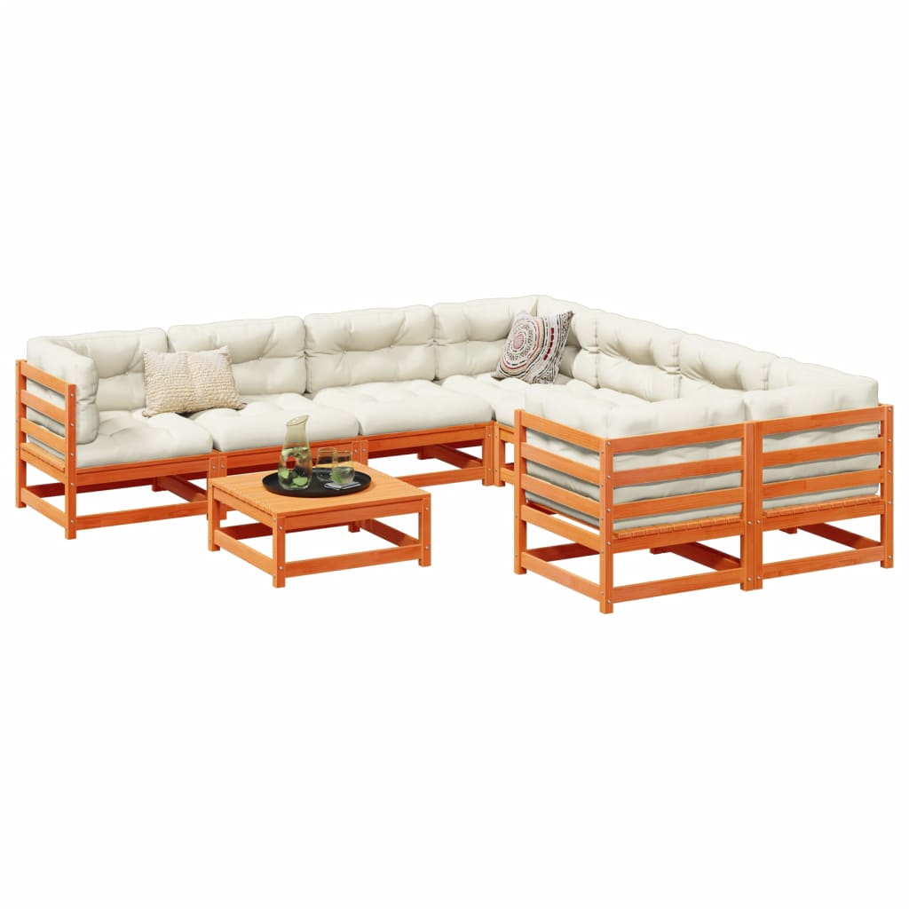 9 Piece Garden Sofa Set Wax Brown Solid Wood Pine