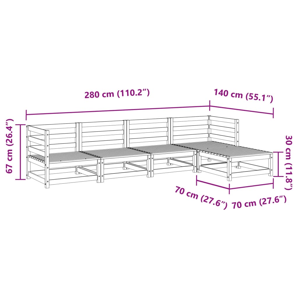 5 Piece Garden Sofa Set White Solid Wood Pine