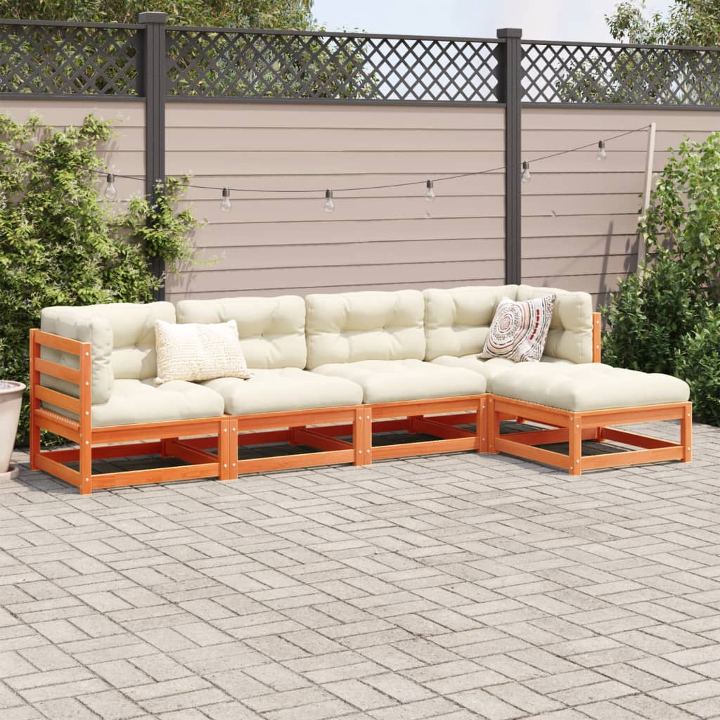 5 Piece Garden Sofa Set Wax Brown Solid Wood Pine