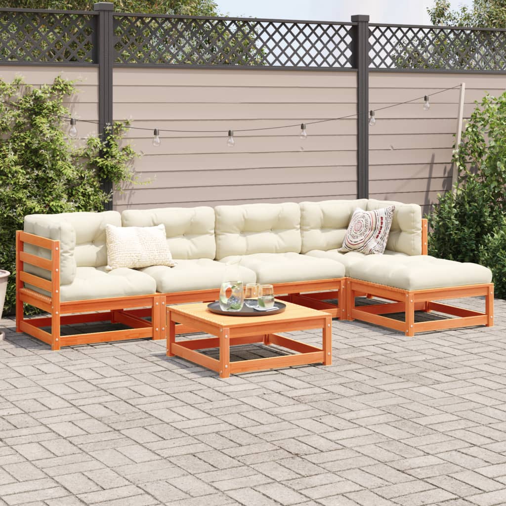 6 Piece Garden Sofa Set Wax Brown Solid Wood Pine