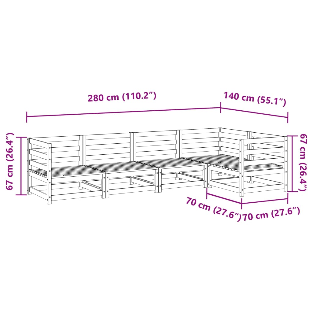 5 Piece Garden Sofa Set Solid Wood Pine