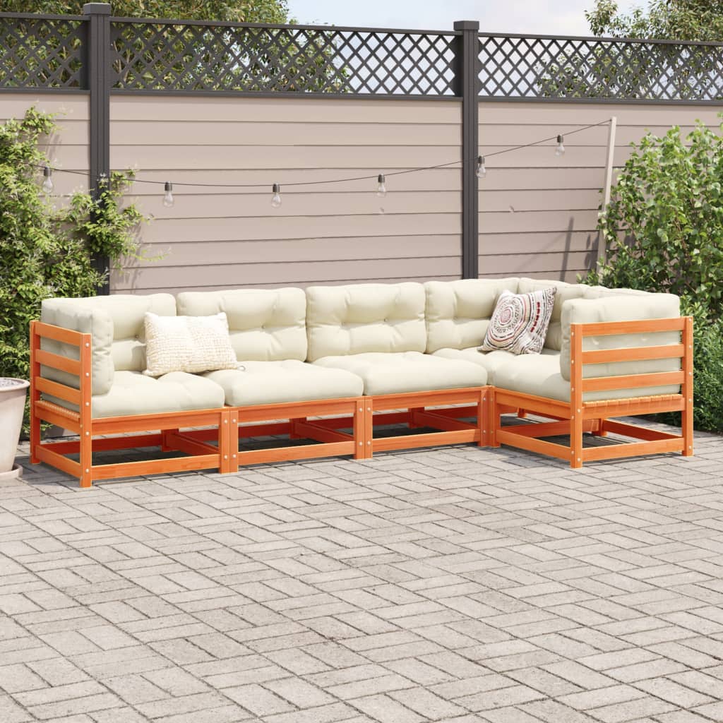 5 Piece Garden Sofa Set Wax Brown Solid Wood Pine