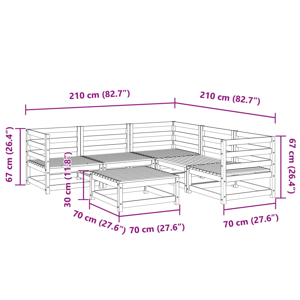 6 Piece Garden Sofa Set Solid Wood Pine