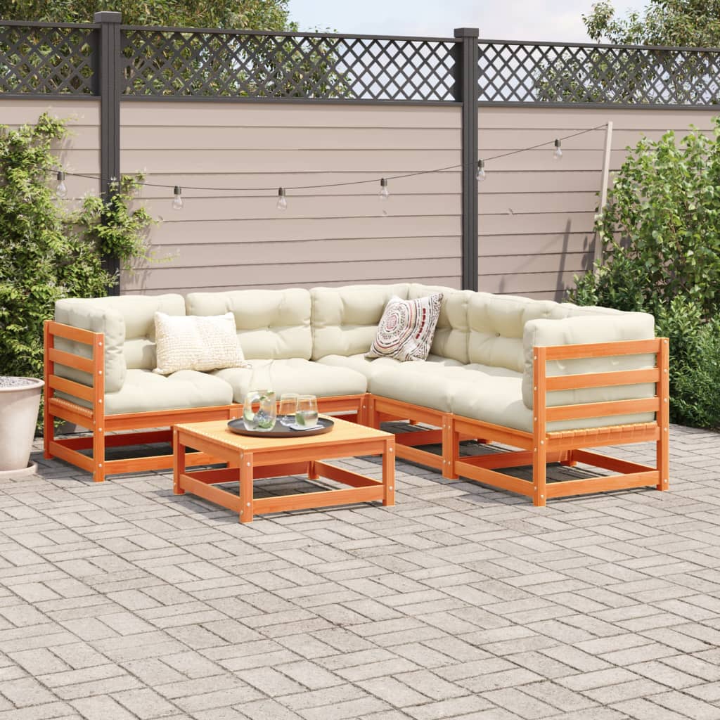 6 Piece Garden Sofa Set Wax Brown Solid Wood Pine